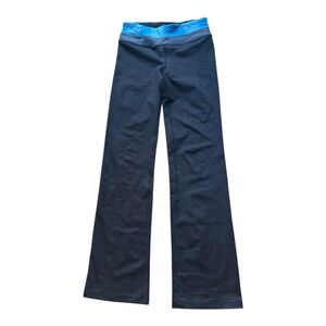 Velocity Womens XS Black Flare Yoga Pants Blue Contrast Waistband Activewear